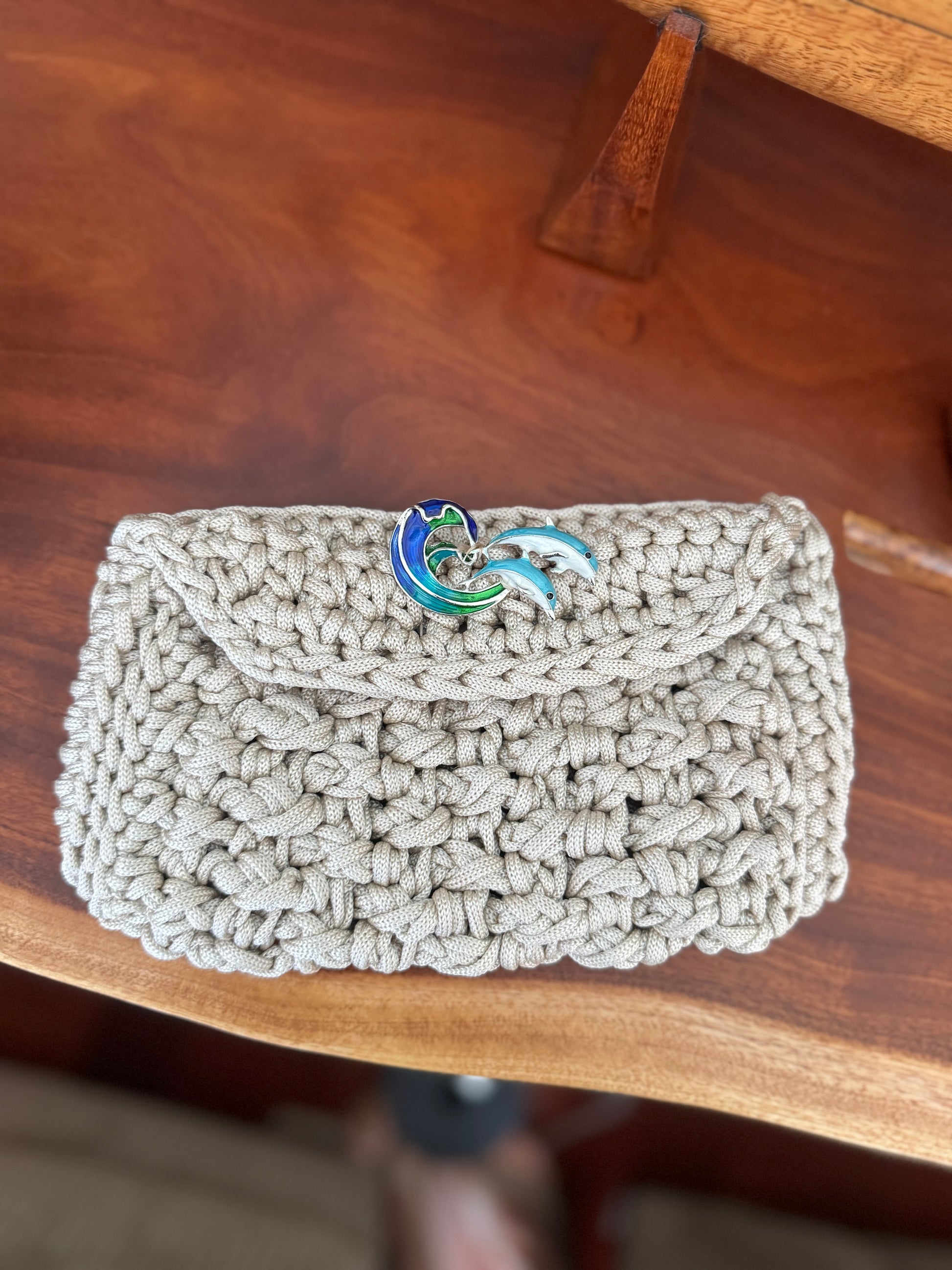 Dinner clutch off white w/dolphins