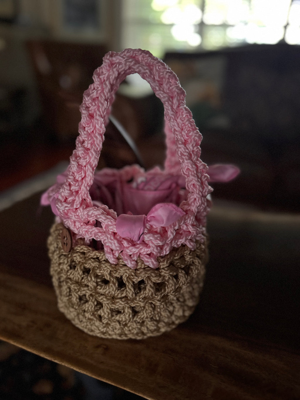 Pink & tan basket bag