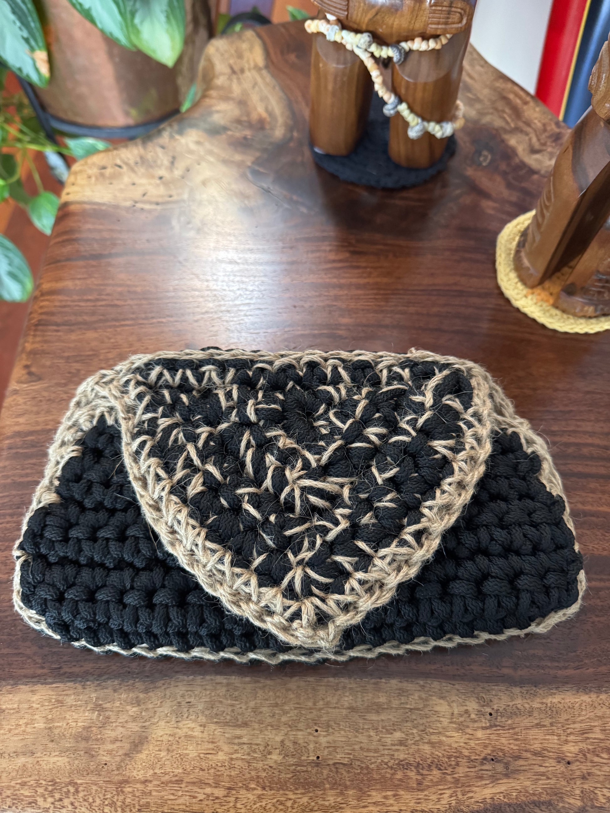 Dinner clutch black & jute
